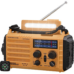 Vendos85 Radio Solaire Portable à Manivelle AM/FM/SW avec batterie Rechargeable 5000mAh, Lampe de Poche LED et Lampe de Lecture, Alarme SOS, Boussole orange noir