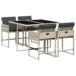 Maison Chic Ensemble à manger d'extérieur 5 pcs avec coussins,Salon de jardin,Mobilier de jardin gris clair rotin -GKD705449