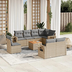 Maison Chic Ensemble à manger d'extérieur 9 pcs avec coussins,Salon de jardin,Mobilier de jardin mélange beige résine tressée -GKD234987