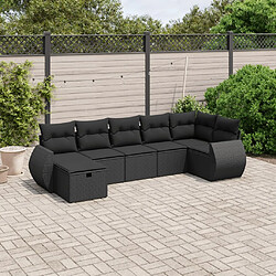 vidaXL Salon de jardin 7 pcs avec coussins noir résine tressée