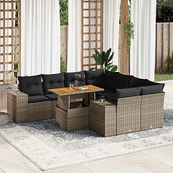 vidaXL Salon de jardin 9 pcs avec coussins gris résine tressée