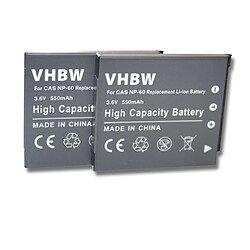 vhbw 2x batterie compatible avec Casio Exilim EX-FS10, EX-S10, EX-S12, EX-Z20, EX-Z21, EX-Z25, EX-Z29 appareil photo DSLR (550mAh, 3.6V, Li-Ion)