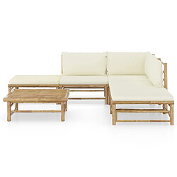 Maison Chic Salon de jardin 6 pcs avec coussins | Ensemble de Table et chaises | Mobilier d'Extérieur blanc crème bambou -GKD57612