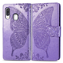 Wewoo Housse Coque Étui en cuir à rabat horizontal Butterfly Love Flowers pour Galaxy A40avec porte-cartes et porte-cartesainsi que porte-monnaie et lanière violet clair