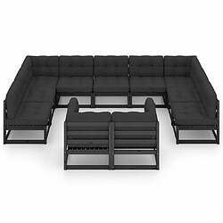 Avis Maison Chic Salon de jardin 11pcs + coussins - Mobilier/Meubles de jardin - Table et chaises d'extérieur noir bois de pin massif -MN75094