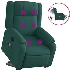 Maison Chic Fauteuil Relax pour salon, Fauteuil inclinable de massage électrique Vert foncé Tissu -GKD13714