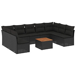 Maison Chic Salon de jardin 10 pcs avec coussins | Ensemble de Table et chaises | Mobilier d'Extérieur noir résine tressée -GKD14455