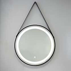 Kiamami Valentina MIROIR À LED ARRONDI RÉTRO-ÉCLAIRÉ 75CM AVEC CORNICHE ET LACET NOIR