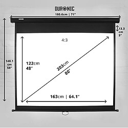 Duronic MPS80 4/3 Ecran de Projection à déroulement Manuel 80 Pouces 4:3/163 x 122 cm - Fixation Mur ou Plafond - 4K Full HD 3D