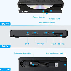 Acheter Lecteur DVD externe, graveur CD DVD +/-RW USB3.0 pour ordinateurs portables, lecteur optique avec fente SD