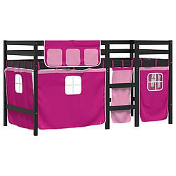 Avis Vidaxl Lit mezzanine enfants et rideaux rose 80x200cm bois pin massif