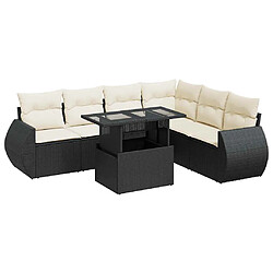 vidaXL Salon de jardin 7 pcs avec coussins noir résine tressée