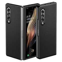 Coque en TPU + cuir véritable texture unie et antichute noir pour votre Samsung Galaxy Z Fold3 5G