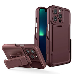 Coque en TPU anti-chocs avec béquille à clip amovible pour votre iPhone 13 Pro Max 6.7 pouces - café