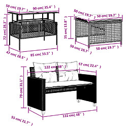 vidaXL Salon de jardin avec coussins 4 pcs gris clair poly rotin verre pas cher