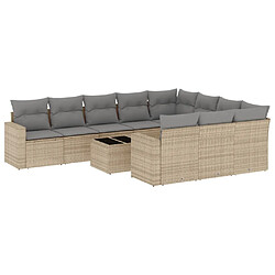 vidaXL Salon de jardin 11 pcs avec coussins beige résine tressée