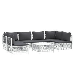 Avis Maison Chic Salon de jardin 7 pcs + coussins - Mobilier/Meubles de jardin - Table et chaises d'extérieur blanc acier -MN15662