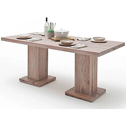 Table à manger en chêne chaulé avec 2 colonnes - L.260 x H.76 x P.100 cm -PEGANE-