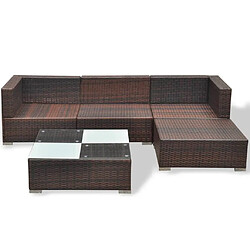 Maison Chic Salon de jardin 5 pcs + coussins - Mobilier/Meubles de jardin - Table et chaises d'extérieur Résine tressée Marron -MN21716 pas cher