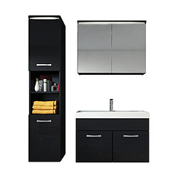 Auco Meuble de salle de bain de Paso 80x40cm lavabo Noir brillant – Armoire de rangement Meuble lavabo armoire miroir