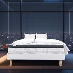 LUXURY LITERIE Ensemble Matelas Sleeplux, 26 cm, mousses haute densité, ferme, face été/hiver + sommier blanc ep 13cm + oreiller + couette, 160x200cm