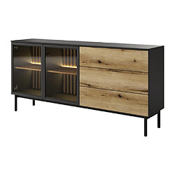 Acheter Vente-Unique Buffet 2 portes et 3 tiroirs avec LEDs - Naturel et noir - LABENIA