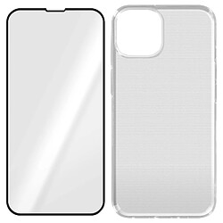 Avizar Coque iPhone 14 Silicone Gel Souple et Film Verre Trempé 9H Contour noir