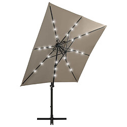 Avis ComfortXL Parasol Déporté Avec Mât Et Lumières LED Taupe 250 Cm