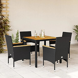 vidaXL Ensemble à manger de jardin et coussins 5 pcs noir rotin acacia