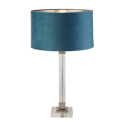 Searchlight Lampe de table Cristal, Nickel satiné, Velours bleu sarcelle