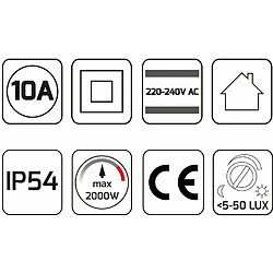 Acheter Orno CR-227 Interrupteur Crepusculaire 230v Avec Ajustement de l'Intensité de la Lumière et Sonde Externe IP54