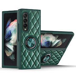 Coque en TPU + PU motif losange avec béquille à anneau rotatif vert noirâtre pour votre Samsung Galaxy Z Fold3 5G