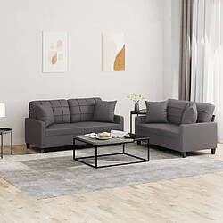 Maison Chic Ensemble de canapés 2 pcs avec coussins, Canapé droit Sofa pour Salon gris similicuir -GKD241352