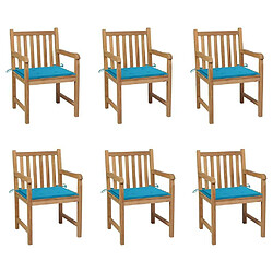 Maison Chic Lot de 6 Chaises de jardin,Fauteuil d'extérieur avec coussins bleu Bois de teck massif -MN55141