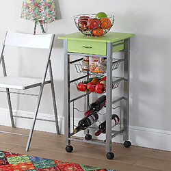 Versa Chariot de cuisine avec roulettes et tiroirs Leicester 40x40x82cm,Bois et métal, Vert