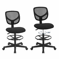 Songmics Tabouret avec Repose-Pieds Circulaire, Hauteur réglable, Siège Ergonomique Rotatif, Fauteuil de Bureau sans accoudoirs, Revêtement de l’Assise en Tissu, Charge maximale 120 kg, Noir OBN15BK