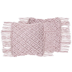 Beliani Lot de 2 coussins YANIKLAR Coton 40 x 40 cm Unicolore Macramé Rose