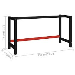 vidaXL Cadre de banc de travail Métal 150x57x79 cm Noir et rouge pas cher