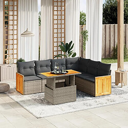 vidaXL Salon de jardin avec coussins 7 pcs gris résine tressée