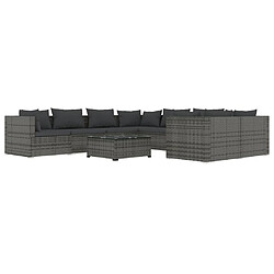 vidaXL Salon de jardin 9 pcs avec coussins Résine tressée Gris