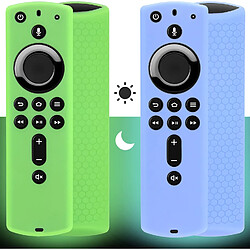 SANAG Lot De 2 Coques De Protection Pour Telecommande(Brillent Dans Le Noir) En Silicone Antiderapant Compatible Avec Alexa Telecommande Vocale Fire Tv Stick 4K(Vert Et Bleu)