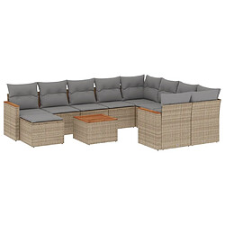 Maison Chic Salon de jardin 11 pcs avec coussins | Ensemble de Table et chaises | Mobilier d'Extérieur beige résine tressée -GKD57882