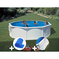 Kit piscine acier blanc Gré Bora Bora ronde 3,70 x 1,22 m + Bâche à bulles + Tapis de sol