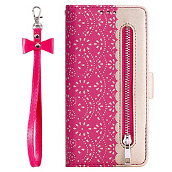 Etui en PU fermeture éclair de peau de fleur de dentelle rose pour votre Xiaomi Redmi Note 9S/Note 9 Pro/Note 9 Pro Max