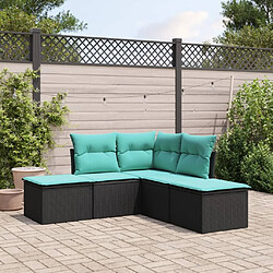 Maison Chic Salon de jardin 5 pcs avec coussins | Ensemble de Table et chaises | Mobilier d'Extérieur noir résine tressée -GKD83137