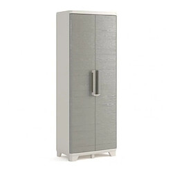 KETER Armoire haute de rangement - Wood Grain - Texture bois - 2 portes - 3 etageres - pieds ajustables - verouillable - Gris