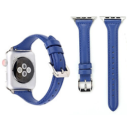 Wewoo Sangle de montre en cuir véritable pour Apple Watch Series 3 & 2 & 1 42mm bleu