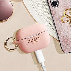 Avis Guess Maroquinerie Guess Coque Silicone pour AirPods Pro Aspect Pailleté avec Bague Mousqueton Rose