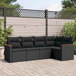 vidaXL Salon de jardin 5 pcs avec coussins noir résine tressée