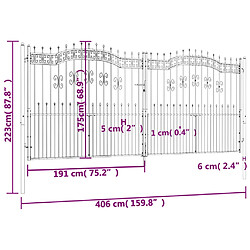 vidaXL Portail et sommet de lance Noir 406x223 cm Acier enduit poudre pas cher